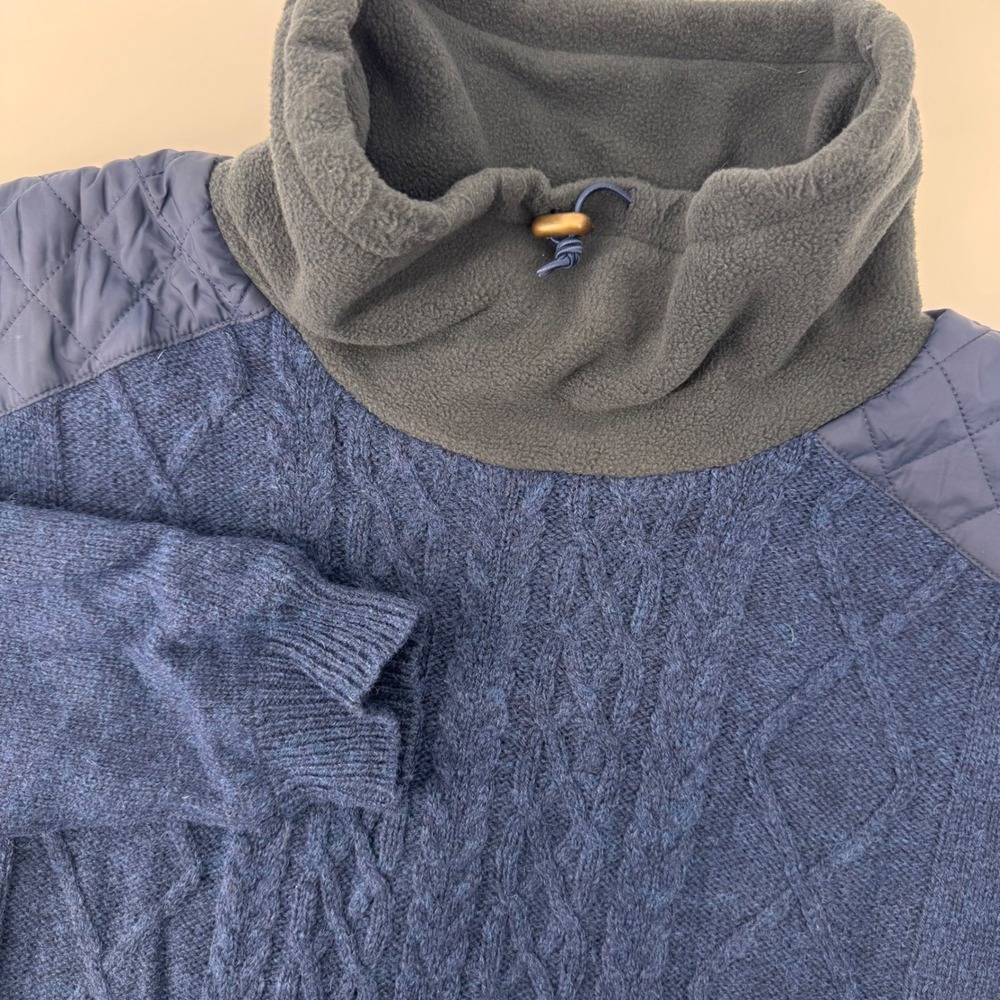 Aran Woollen Mills Sweater Mens Small Blue Cable Knit Quilted Fleece Funnel Neck
